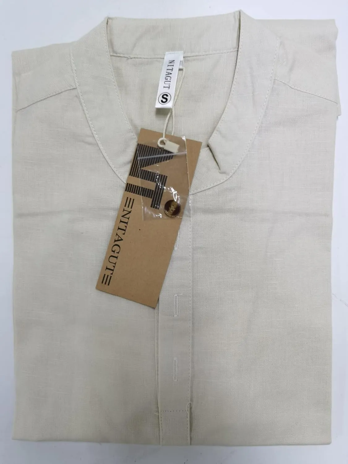 NITAGUT Men Henley Neck Long Sleeve Daily Look Linen Shirts
