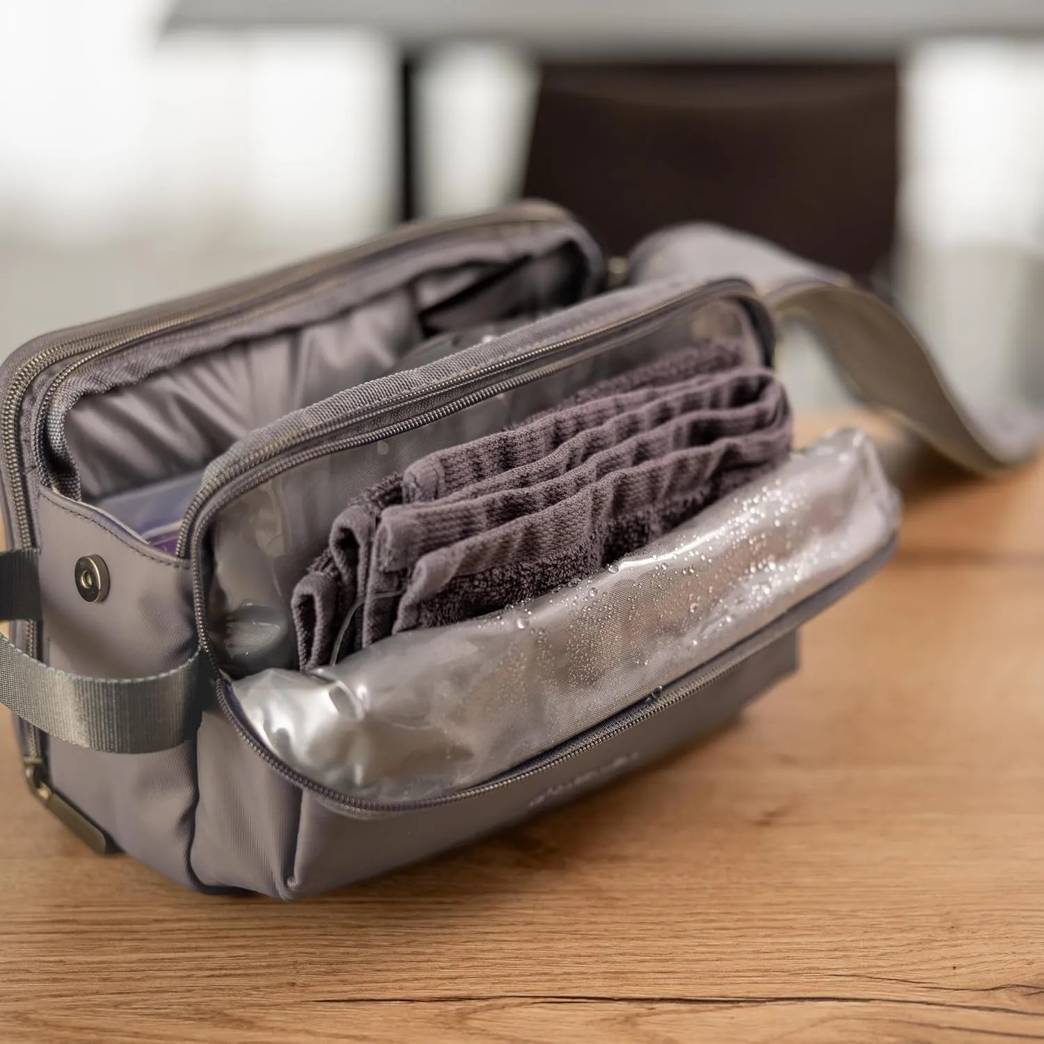 (Not Made In China) Men's Travel Toiletry Bag, Dopp Kit For Men, Water-Resistant Shaving Bag and Organizer for Toiletries and Accessories (Gray)