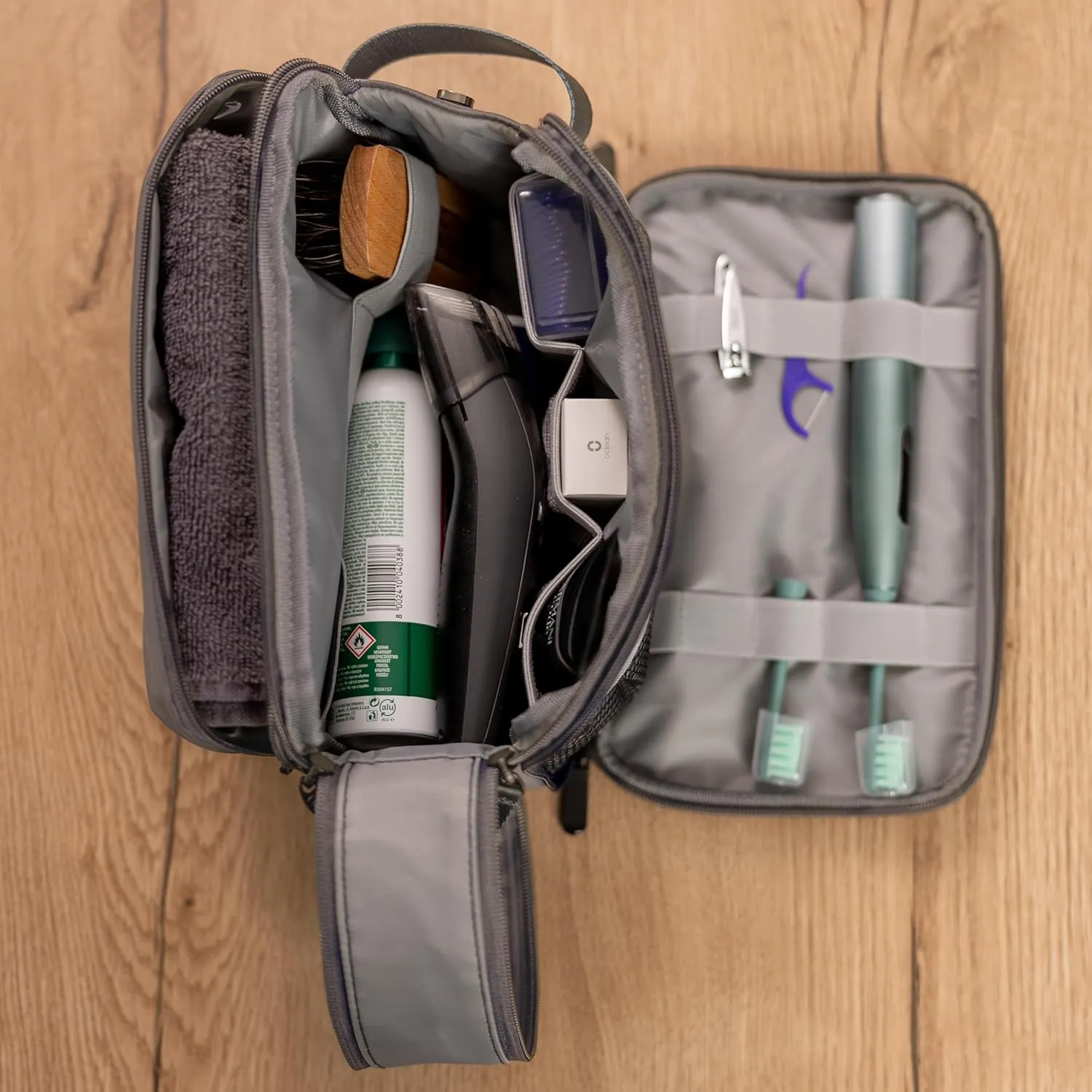 (Not Made In China) Men's Travel Toiletry Bag, Dopp Kit For Men, Water-Resistant Shaving Bag and Organizer for Toiletries and Accessories (Gray)