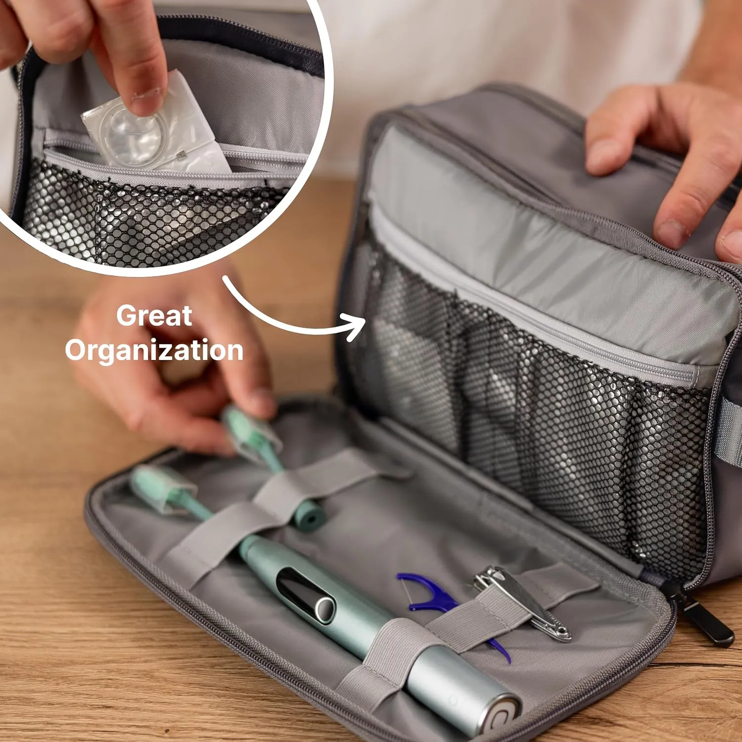 (Not Made In China) Men's Travel Toiletry Bag, Dopp Kit For Men, Water-Resistant Shaving Bag and Organizer for Toiletries and Accessories (Gray)