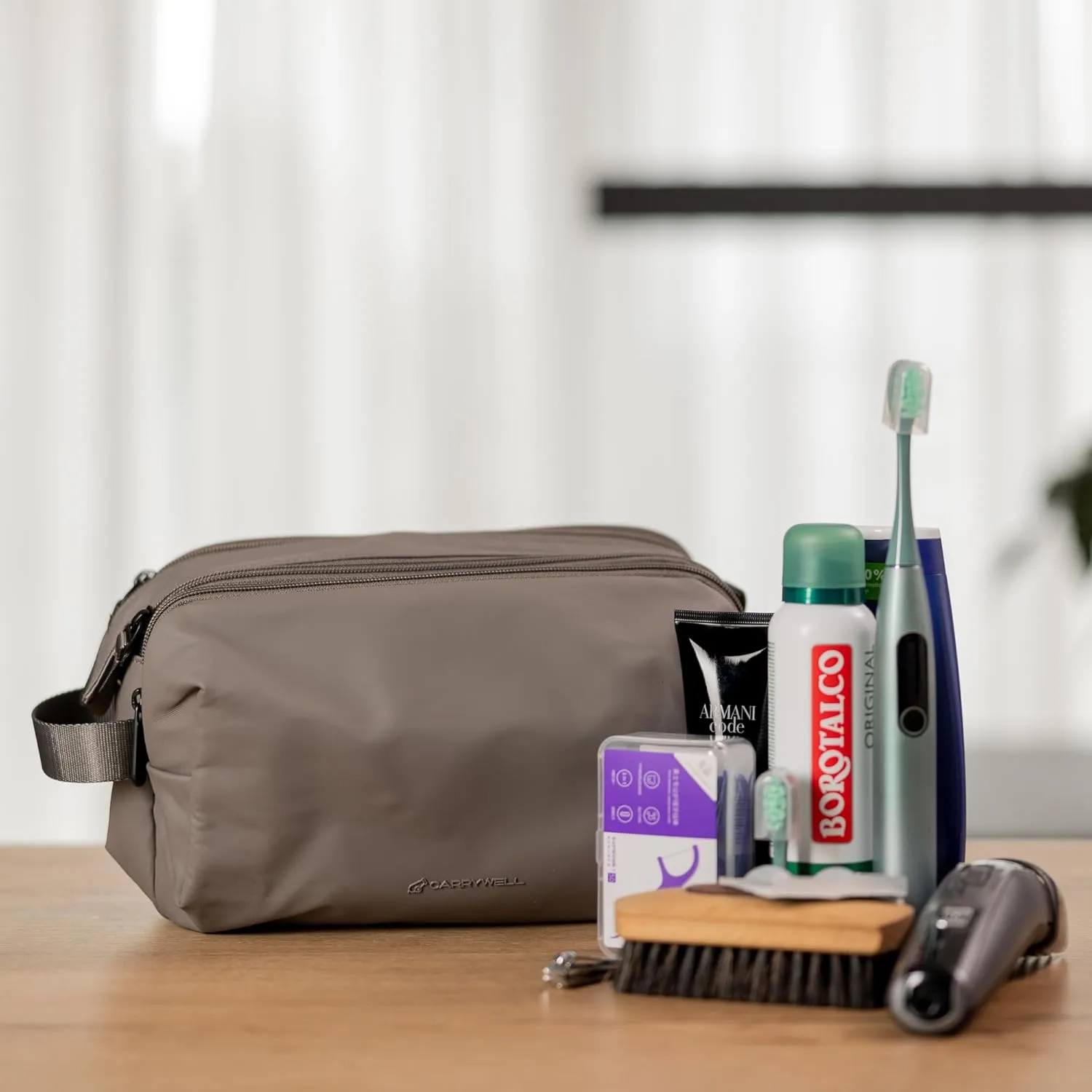 (Not Made In China) Men's Travel Toiletry Bag, Dopp Kit For Men, Water-Resistant Shaving Bag and Organizer for Toiletries and Accessories (Gray)