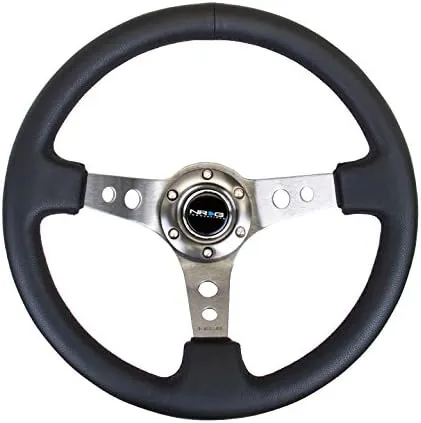 NRG Innovations NRG-RST-006GM Reinforced Steering Wheel - 350mm Sport Steering Wheel (3" Deep) - Gun Metal Spoke with Round holes, Black Leather