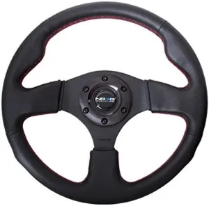NRG Innovations NRG-RST-012R-RS Reinforced Steering Wheel 320mm Sport Leather Steering Wheel With/Red Stitch/Black Thumb Grip, Double Riveted Spokes   Horn Button