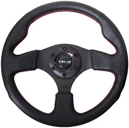 NRG Innovations NRG-RST-012R-RS Reinforced Steering Wheel 320mm Sport Leather Steering Wheel With/Red Stitch/Black Thumb Grip, Double Riveted Spokes   Horn Button