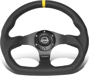 NRG Innovations NRG-RST-024MB-R-Y Reinforced Steering Wheel - 320mm Sport Leather Flat Bottom with Yellow Center Mark