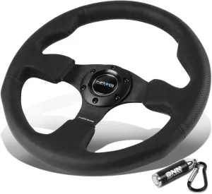 NRG Innovations Reinforced RST-012R Black Leather Type-R Steering Wheel   LED Keychain Flashlight