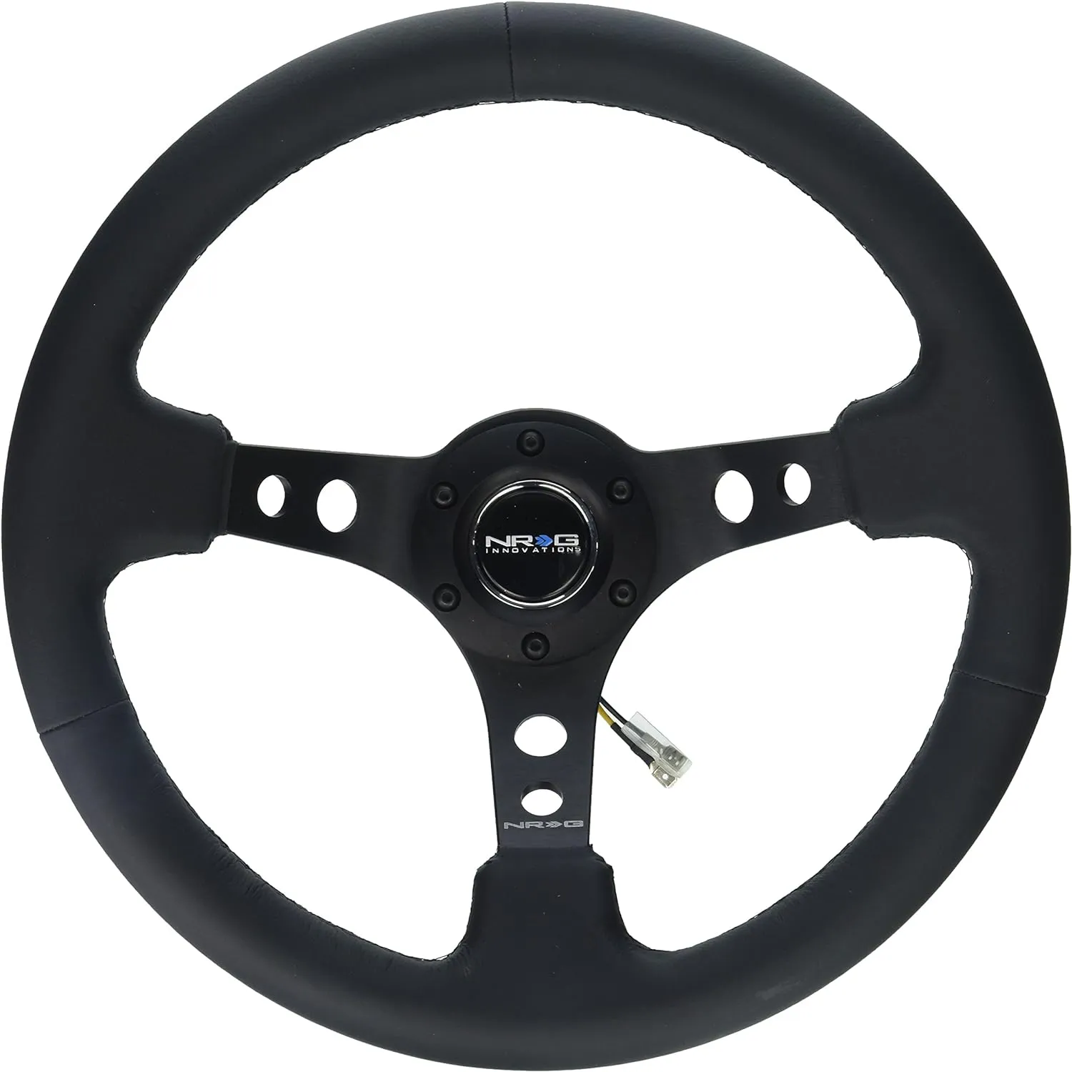NRG Innovations RST-006BK Reinforced Steering Wheel (350mm Sport Steering Wheel (3" Deep) - Black Spokewith Round holes/Black Leather)