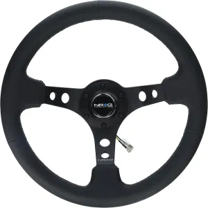 NRG Innovations RST-006BK Reinforced Steering Wheel (350mm Sport Steering Wheel (3" Deep) - Black Spokewith Round holes/Black Leather)