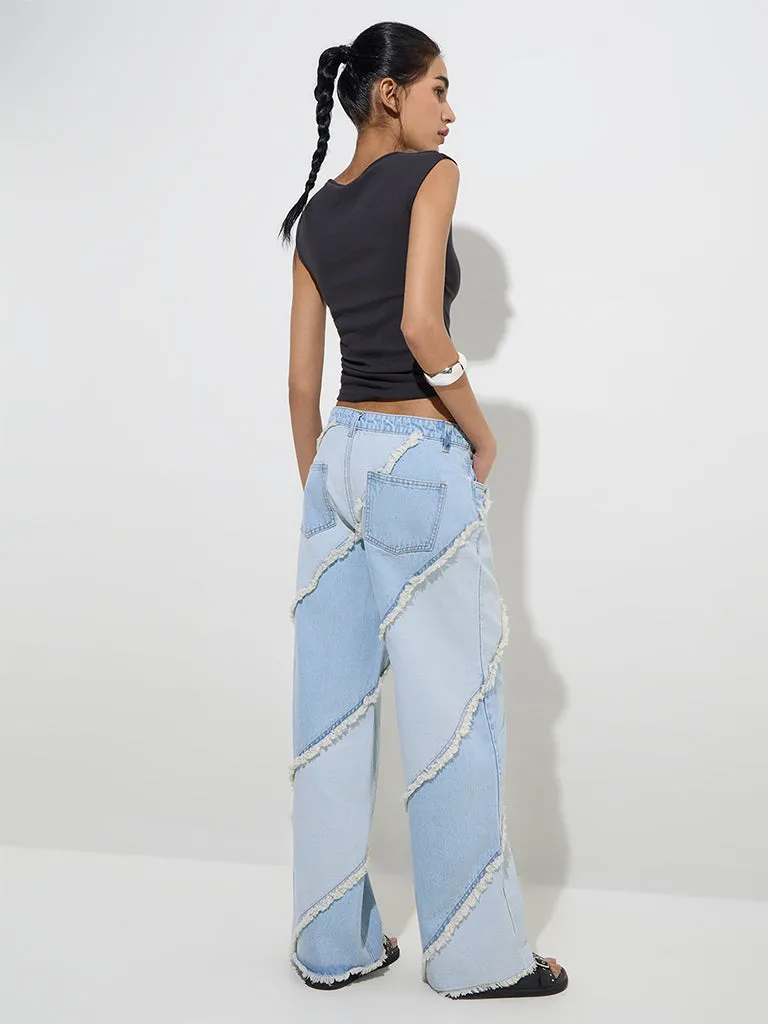 Nuon Light Blue Fringe-Detailed Relaxed - Fit High - Rise Jeans