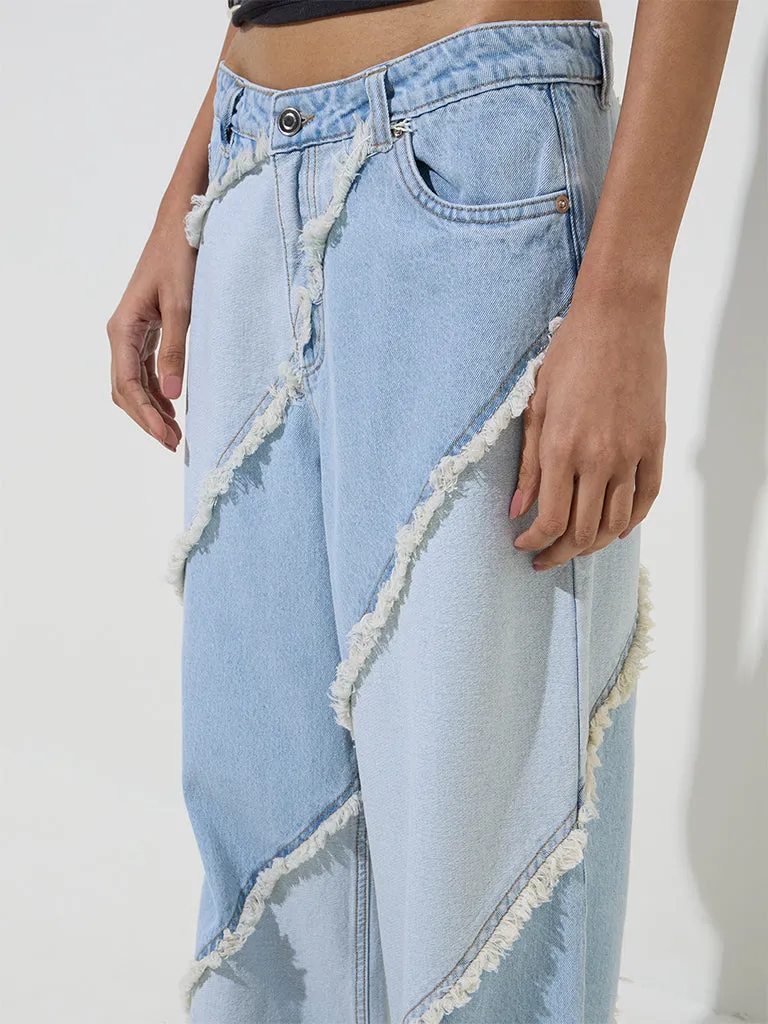 Nuon Light Blue Fringe-Detailed Relaxed - Fit High - Rise Jeans
