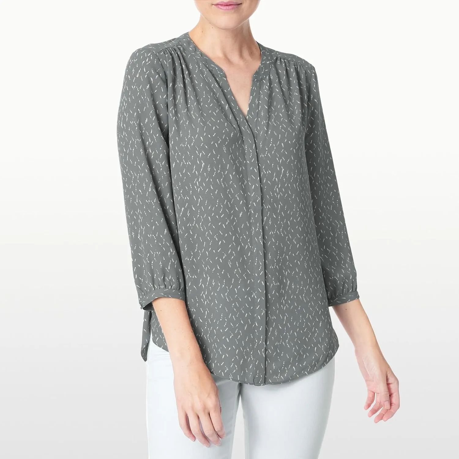 NYDJ Women's Pintuck Blouse 3/4 Sleeve
