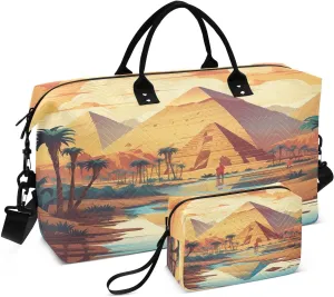 Oasis Egypt Palms Sports Gym Bag for Women Men Travel Duffel Bag Weekend Overnight Carry on Bag with Toiletry Bag Training Handbag for Plane Hospital Swimming Yoga Workout