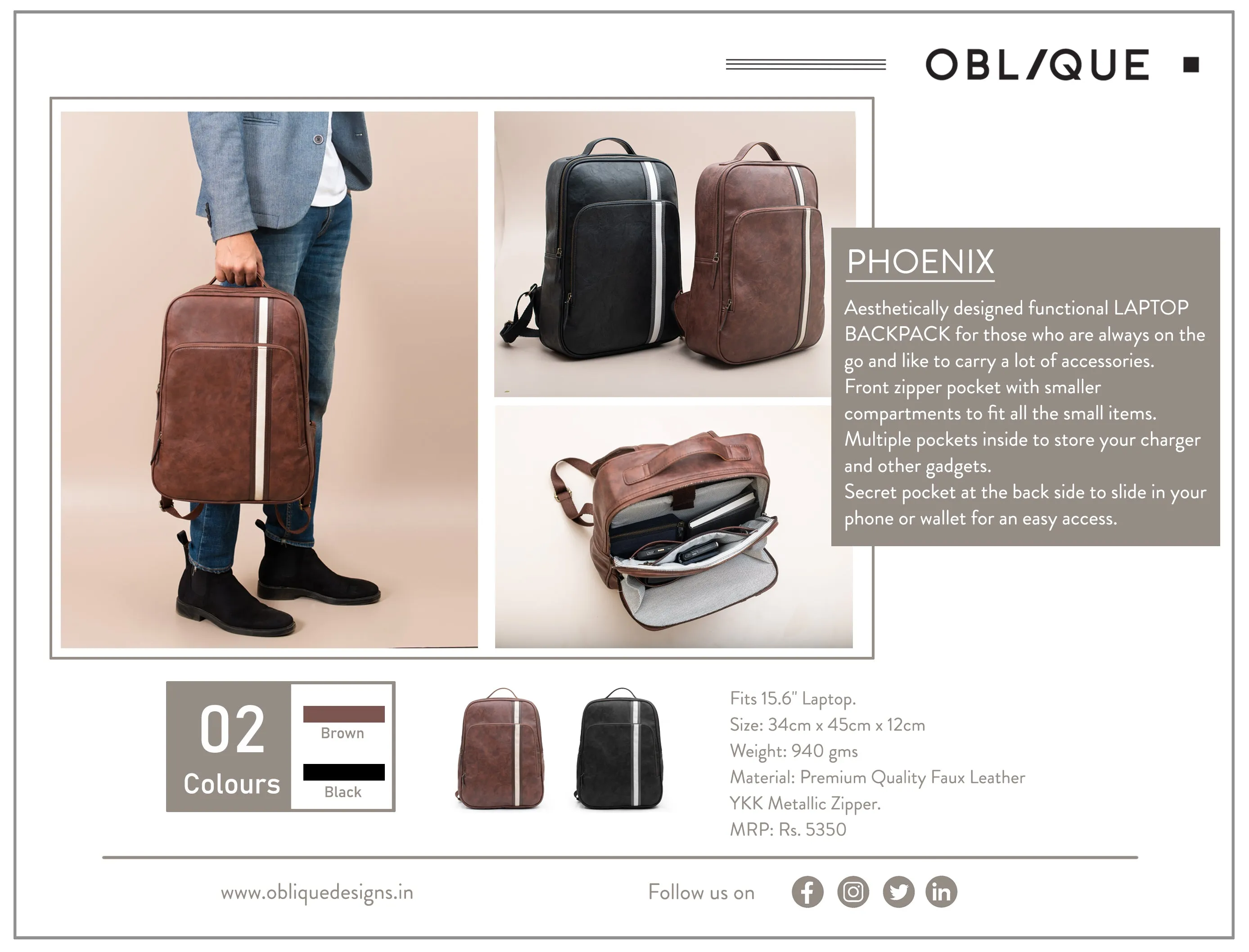 Oblique Phoenix Laptop Backpack: 1N
