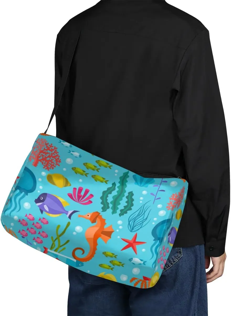 Ocean Seaweed Seahorse Small Gym Bag for Men Women Workout Sport Duffle Bag Waterproof Weekender Overnight Bag Lightweight Carry on Tote Bag Crossbody Shoulder Travel Bag for Swim Yoge Dance