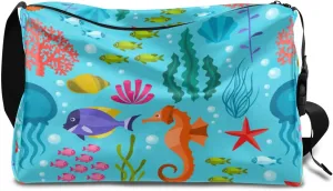 Ocean Seaweed Seahorse Small Gym Bag for Men Women Workout Sport Duffle Bag Waterproof Weekender Overnight Bag Lightweight Carry on Tote Bag Crossbody Shoulder Travel Bag for Swim Yoge Dance