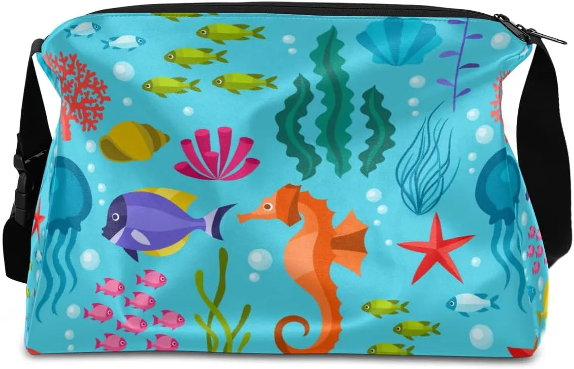 Ocean Seaweed Seahorse Small Gym Bag for Men Women Workout Sport Duffle Bag Waterproof Weekender Overnight Bag Lightweight Carry on Tote Bag Crossbody Shoulder Travel Bag for Swim Yoge Dance