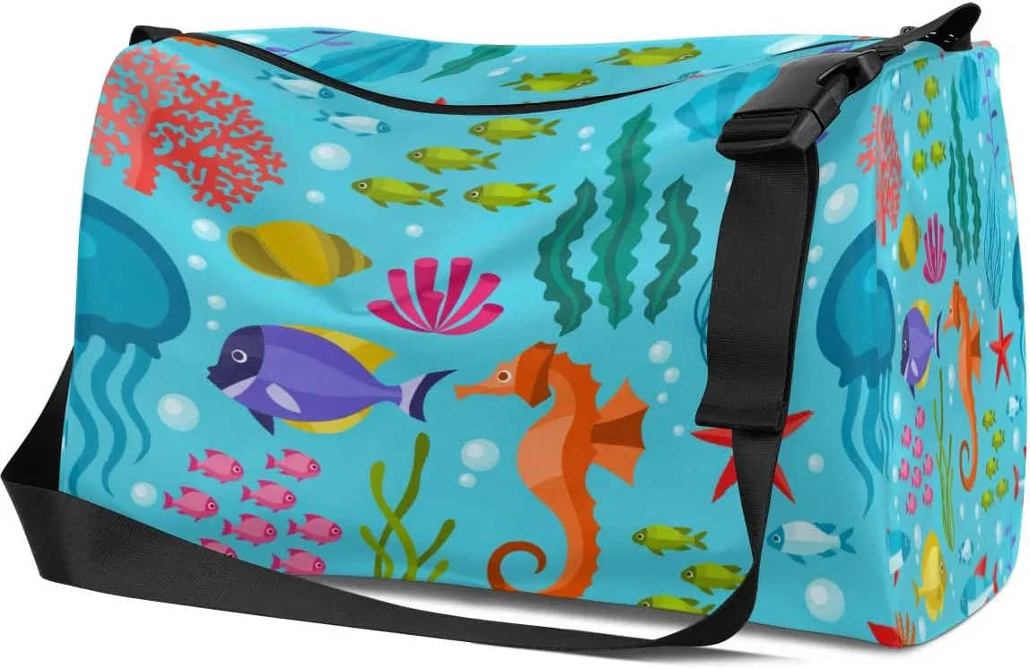 Ocean Seaweed Seahorse Small Gym Bag for Men Women Workout Sport Duffle Bag Waterproof Weekender Overnight Bag Lightweight Carry on Tote Bag Crossbody Shoulder Travel Bag for Swim Yoge Dance