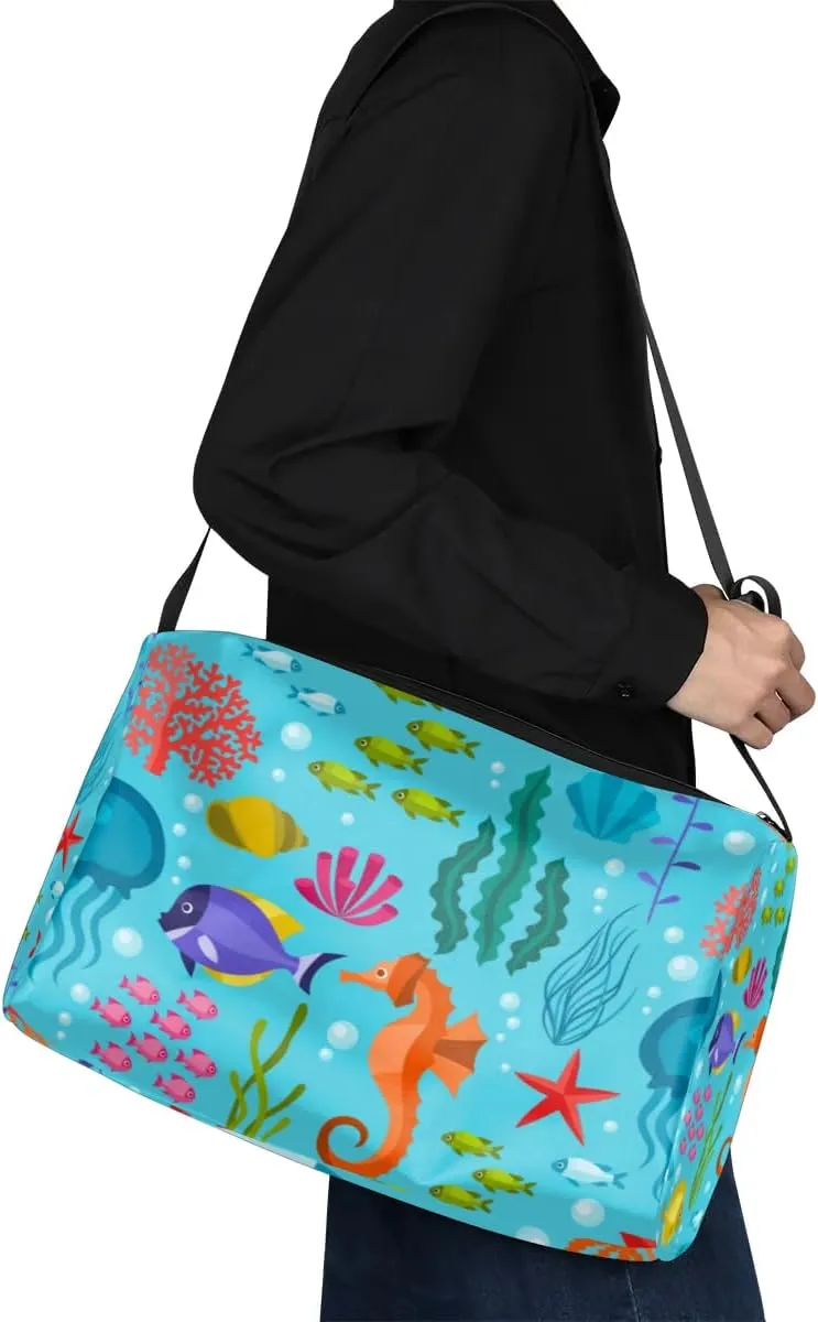 Ocean Seaweed Seahorse Small Gym Bag for Men Women Workout Sport Duffle Bag Waterproof Weekender Overnight Bag Lightweight Carry on Tote Bag Crossbody Shoulder Travel Bag for Swim Yoge Dance