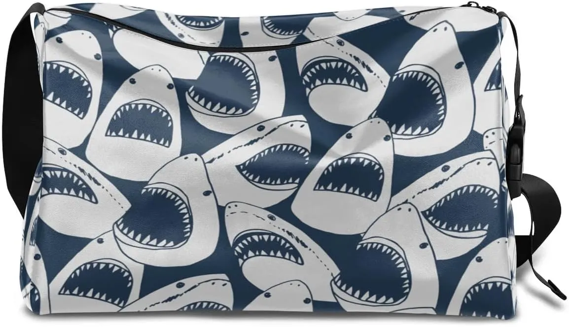 Ocean Shark Animal Small Gym Bag for Men Women Workout Sport Duffle Bag Waterproof Weekender Overnight Bag Lightweight Carry on Tote Bag Crossbody Shoulder Travel Bag for Swim Yoge Dance