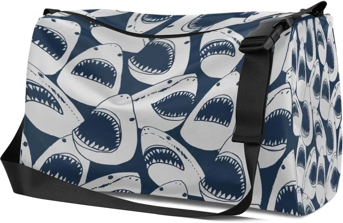 Ocean Shark Animal Small Gym Bag for Men Women Workout Sport Duffle Bag Waterproof Weekender Overnight Bag Lightweight Carry on Tote Bag Crossbody Shoulder Travel Bag for Swim Yoge Dance