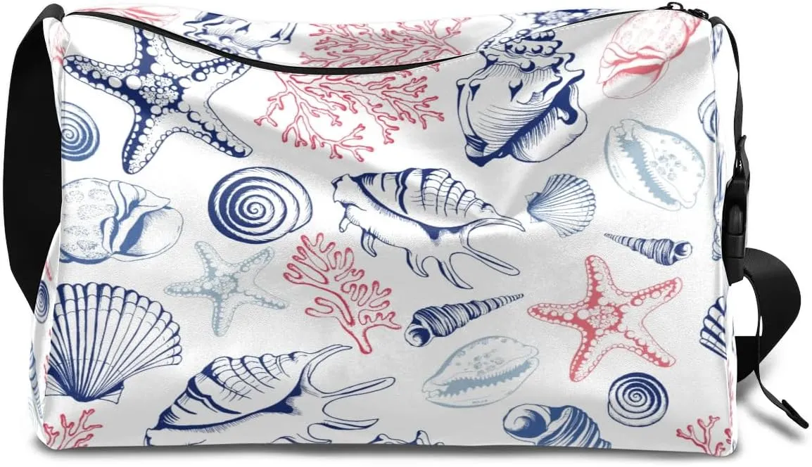 Ocean Shell Coral Small Gym Bag for Men Women Workout Sport Duffle Bag Waterproof Weekender Overnight Bag Lightweight Carry on Tote Bag Crossbody Shoulder Travel Bag for Swim Yoge Dance