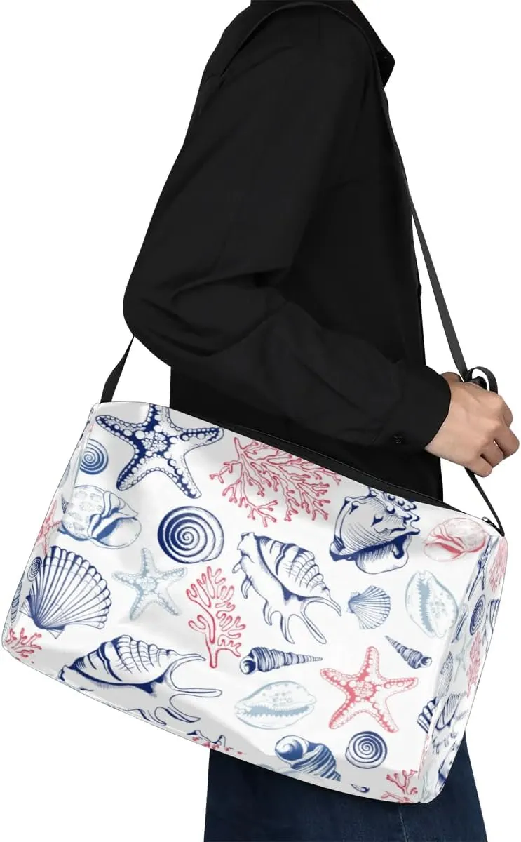 Ocean Shell Coral Small Gym Bag for Men Women Workout Sport Duffle Bag Waterproof Weekender Overnight Bag Lightweight Carry on Tote Bag Crossbody Shoulder Travel Bag for Swim Yoge Dance