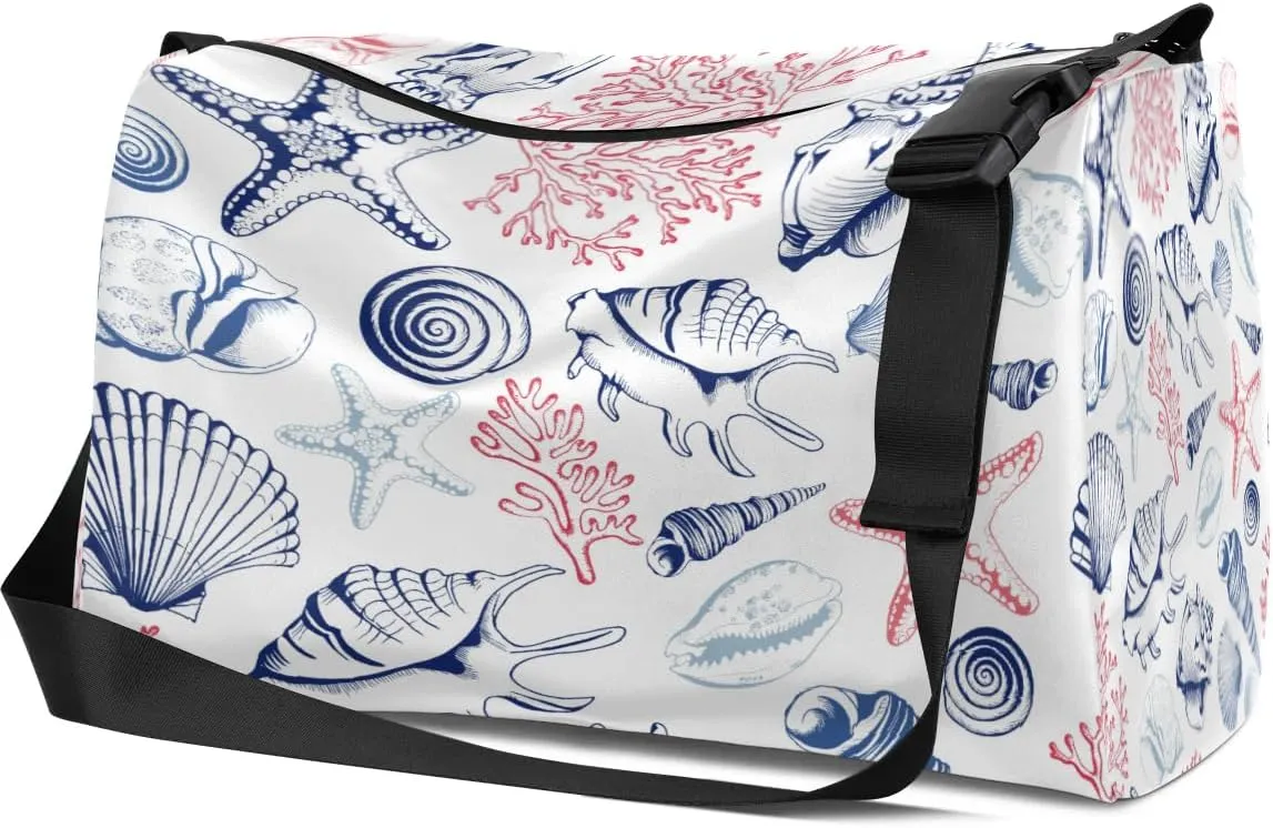 Ocean Shell Coral Small Gym Bag for Men Women Workout Sport Duffle Bag Waterproof Weekender Overnight Bag Lightweight Carry on Tote Bag Crossbody Shoulder Travel Bag for Swim Yoge Dance