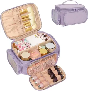 OCHEAL Large Makeup Bag,Cosmetic Organizer for Women with Zipper Pouch and Side Pocket, Multifunctional Compartments and Dividers,Travel Makeup Case for Toiletries, Brushes & Beauty Tools-Purple