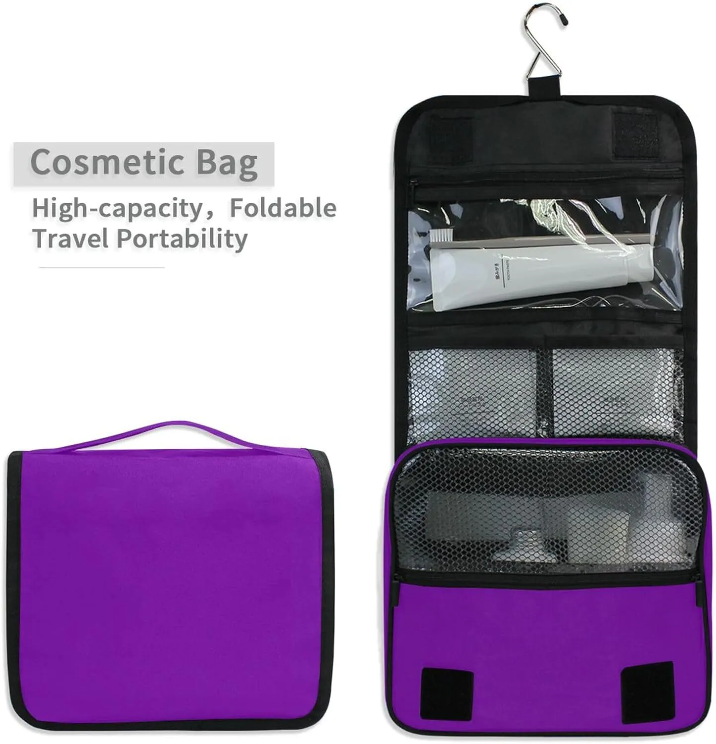 ODAWA Toiletry Bags Pansy Makeup Storage Bag with Hooks Travel Toiletry Makeup Bag for Women
