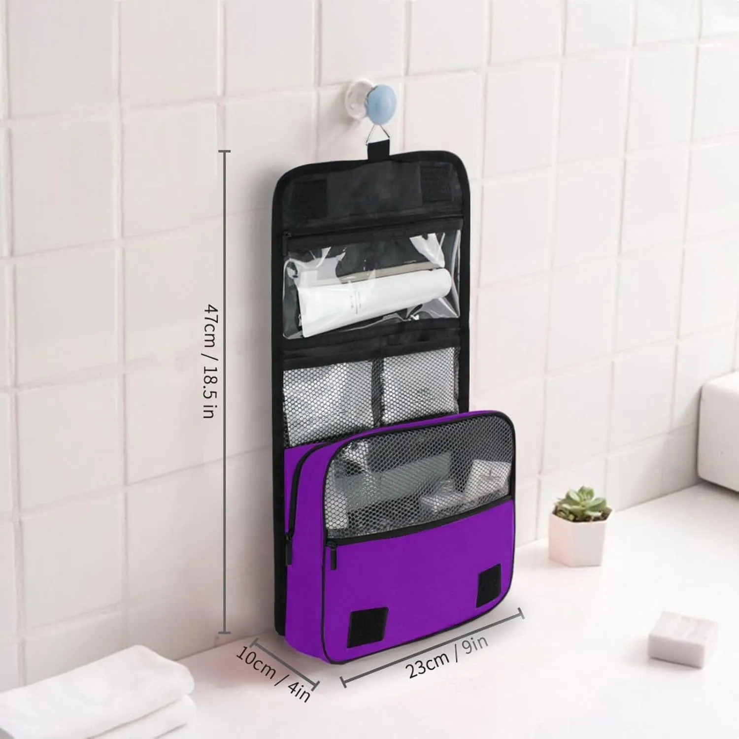 ODAWA Toiletry Bags Pansy Makeup Storage Bag with Hooks Travel Toiletry Makeup Bag for Women