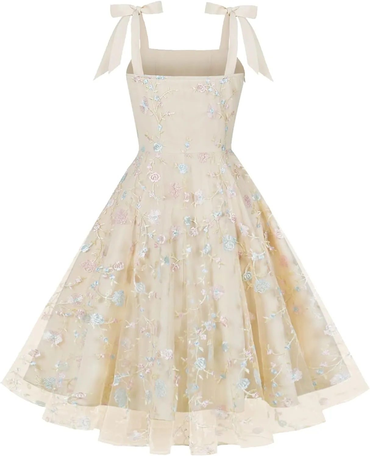 ODIZLI Women's 1950s Retro Vintage Dress Sleeveless Spaghetti Strap Embroidered Floral Dress