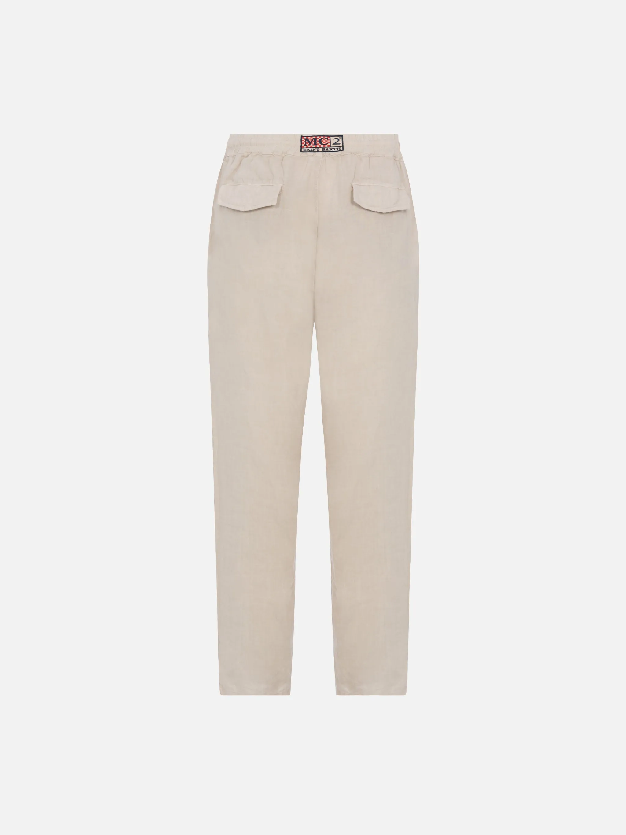 Off-white linen pants Calais with drawstring
