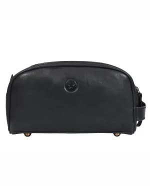 Omaha Leather Toiletry Bag - Raven Black