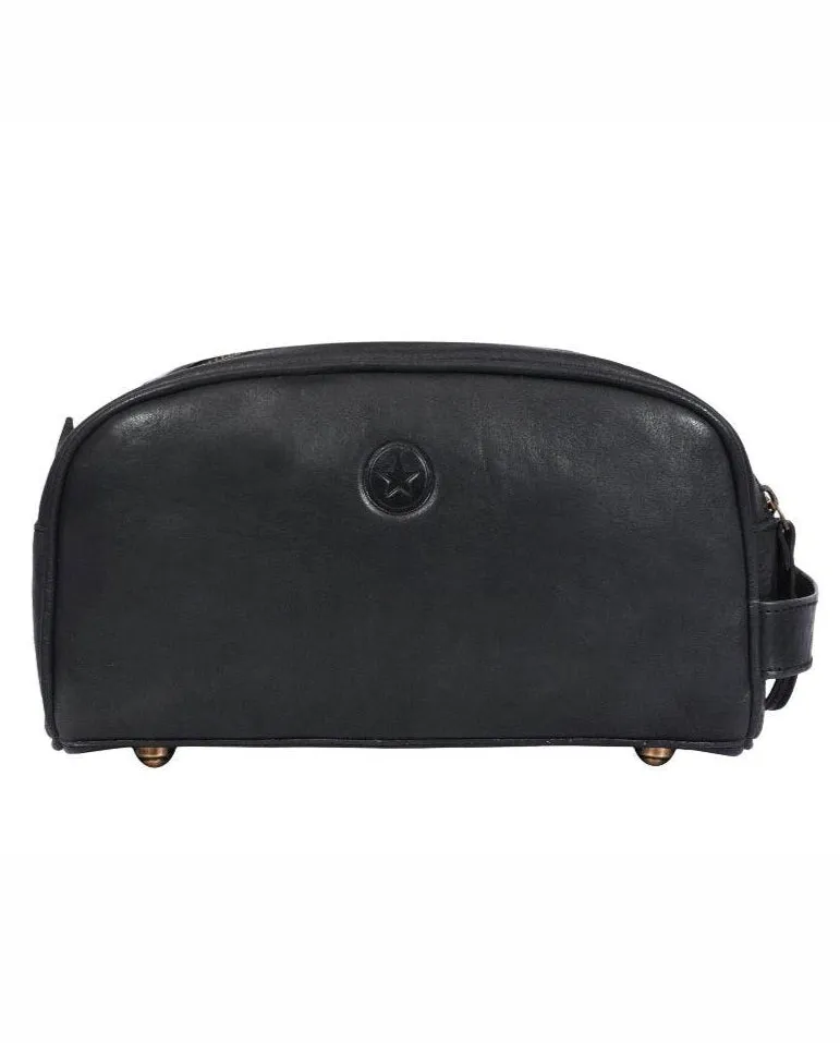 Omaha Leather Toiletry Bag - Raven Black