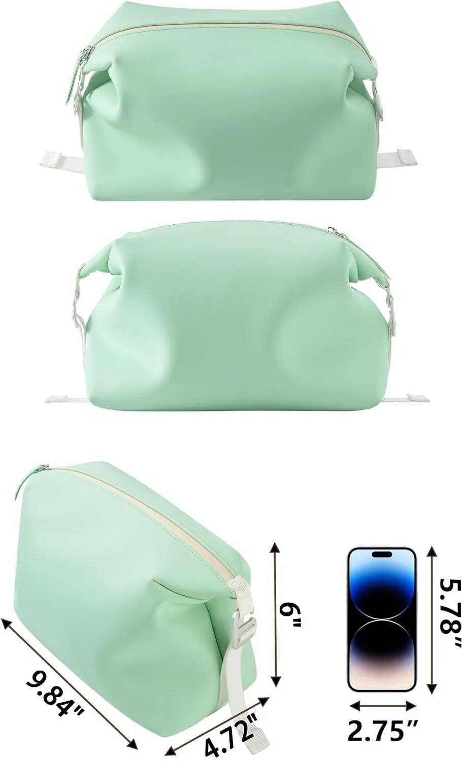 Onbagway 6.5" 3L Large Silicone Dopp Kit,Waterproof Leakproof Toiletry Bag,Foldable Travel Makeup Case for Mens Womens,Green