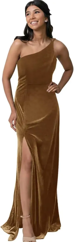 One Shoulder Velvet Bridesmaid Dress Long for Women 2024 with Slit Wedding Guest Dress Formal