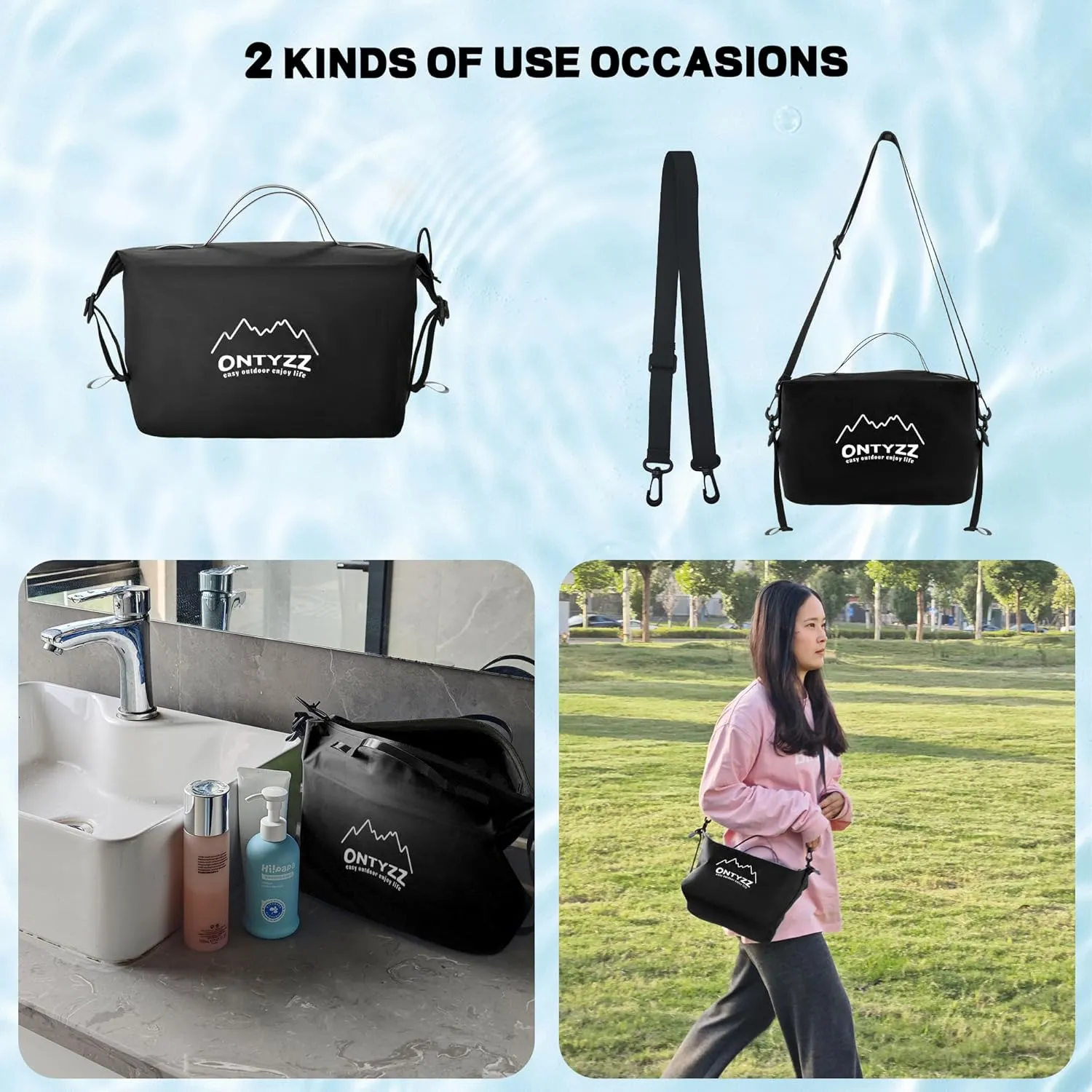 ONTYZZ Travel Toiletry Bag Makeup Bag with Handle Waterproof Cosmetic bag with strap for Toiletries Carry-on Travel Accessories Essentials,1 Black