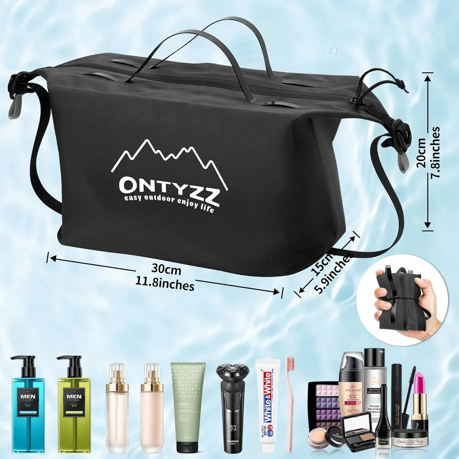 ONTYZZ Travel Toiletry Bag Makeup Bag with Handle Waterproof Cosmetic bag with strap for Toiletries Carry-on Travel Accessories Essentials,1 Black