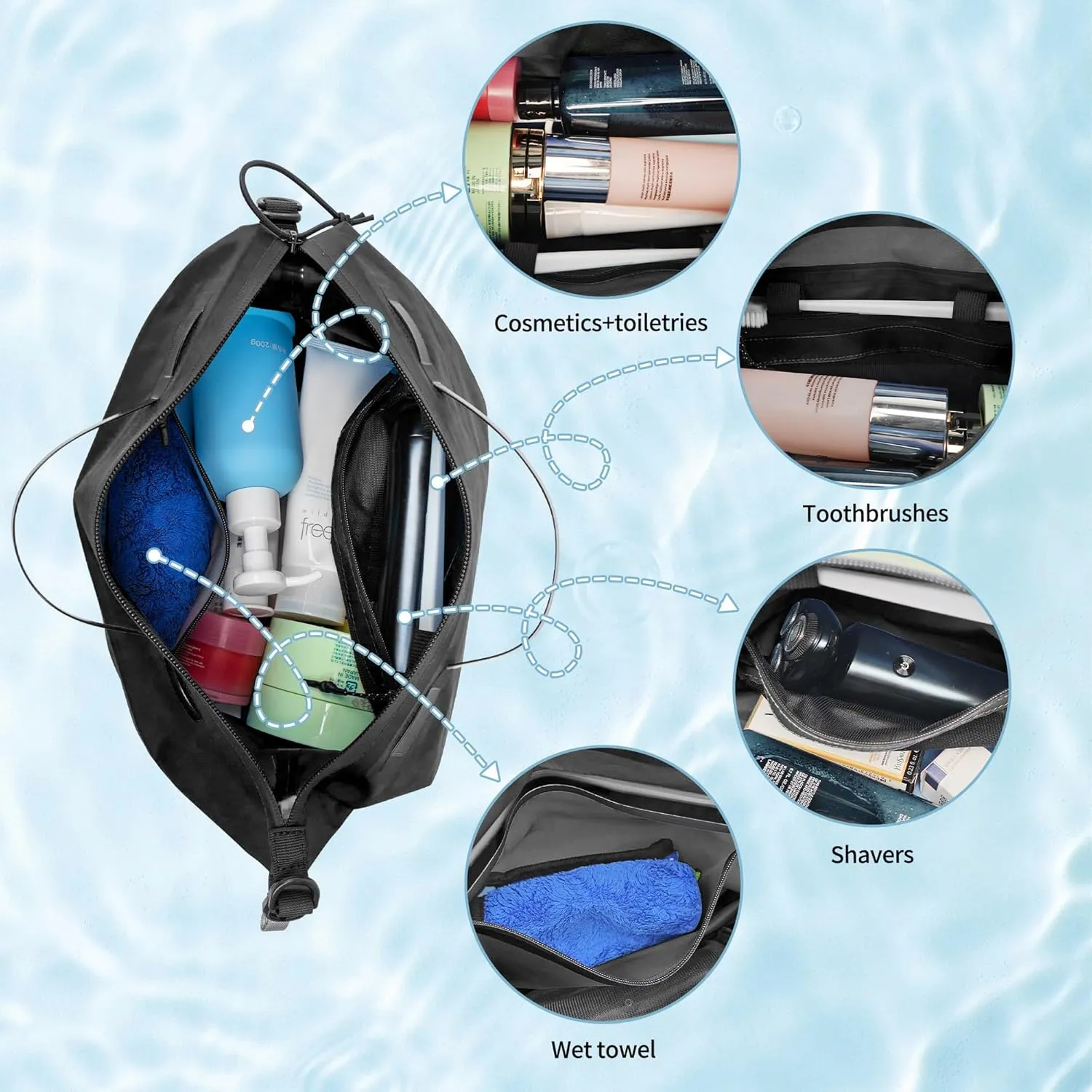 ONTYZZ Travel Toiletry Bag Makeup Bag with Handle Waterproof Cosmetic bag with strap for Toiletries Carry-on Travel Accessories Essentials,1 Black