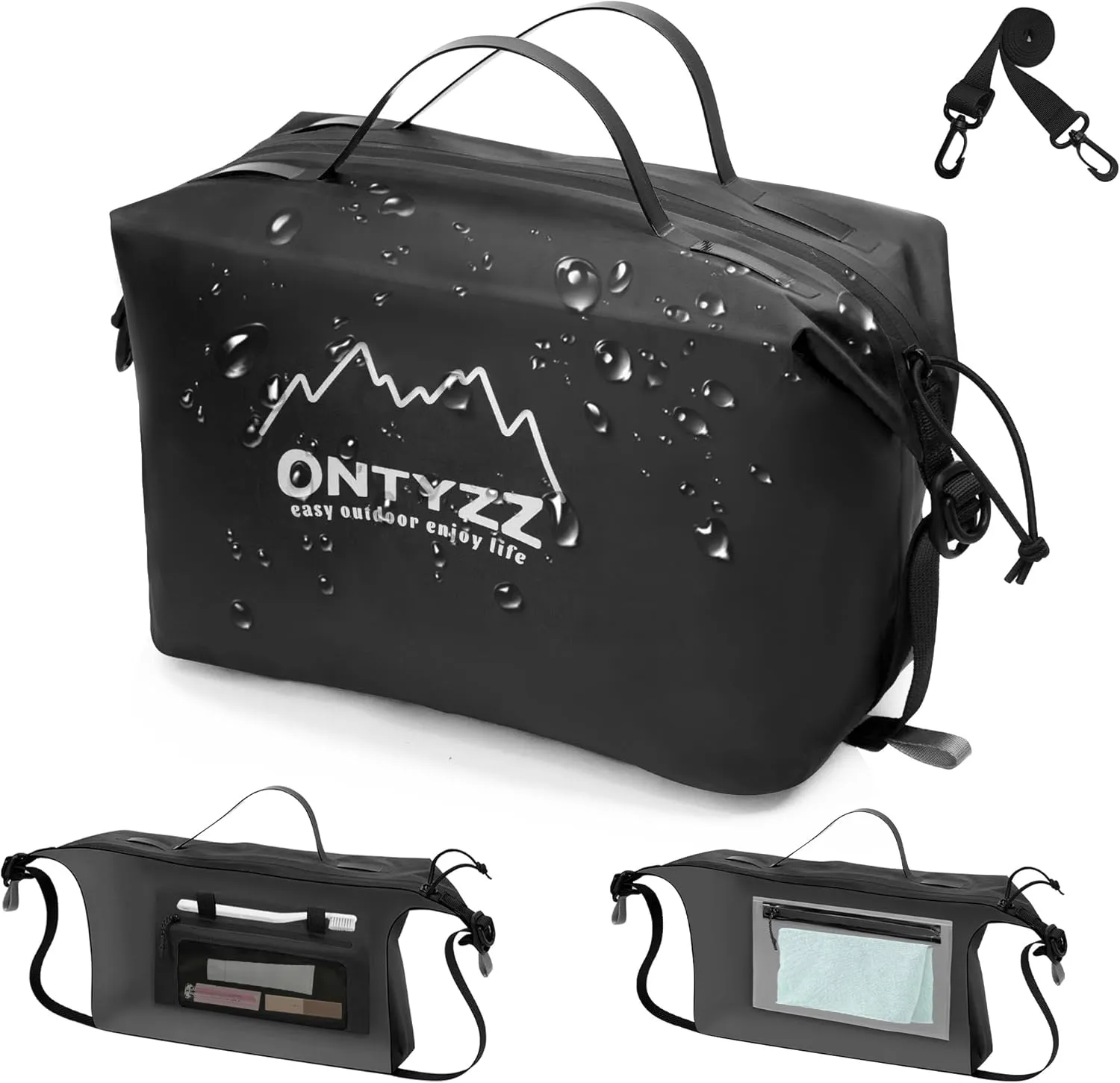ONTYZZ Travel Toiletry Bag Makeup Bag with Handle Waterproof Cosmetic bag with strap for Toiletries Carry-on Travel Accessories Essentials,1 Black
