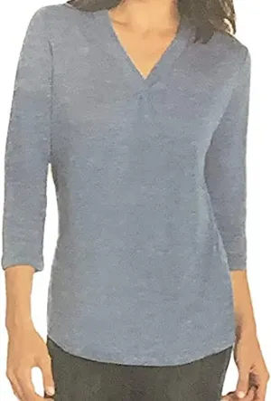 orvi Women's Linen Blend Top 3/4 Sleeve V-Neck (Moonlight Blue, XL)