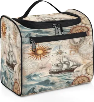 OSAM SPACE Nautical Compasses Hanging Toiletry Bag for Women Men, Retro Ocean Ship Large Capacity Travel Cosmetic Bag Makeup Organizer for Shampoo Bathroom Shower