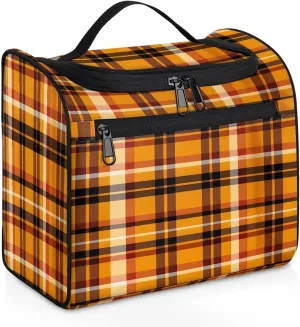OSAM SPACE Yellow Buffalo Plaid Hanging Toiletry Bag for Women Men, Check Large Capacity Travel Cosmetic Bag Makeup Organizer for Shampoo Bathroom Shower