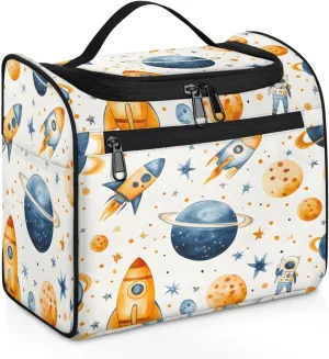 Outer Space Travel Toiletry Bag for Women Large Capacity Wide-open Makeup Organizer Cosmetic Travel Bags for Toiletries, Nebula Universe Planet