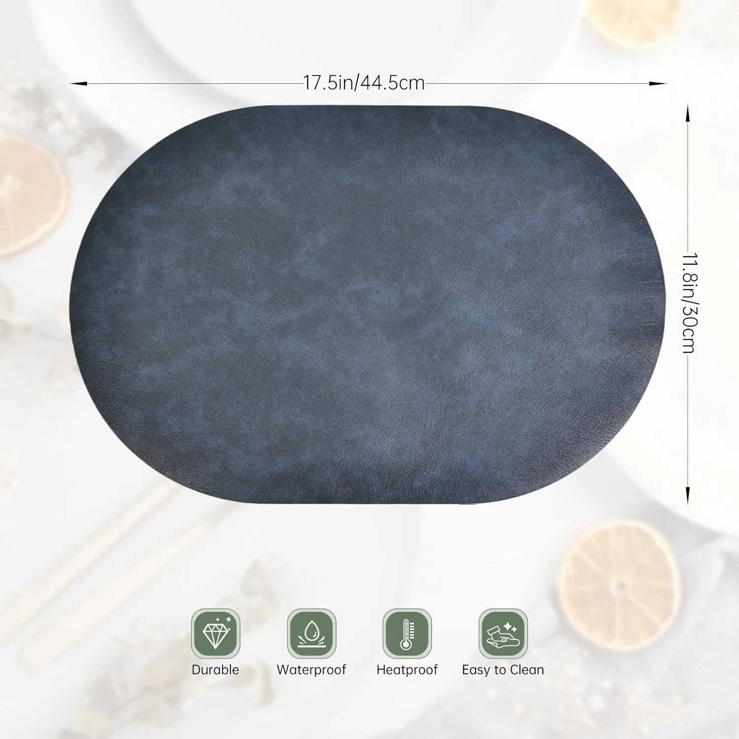 Oval Placemats Set of 6, Faux Leather Place Mats for Dining Table Dual Sided Placemats Heat Resistant Washable Wipeable Table Mats for Indoor Outdoor, Blue/Yellow