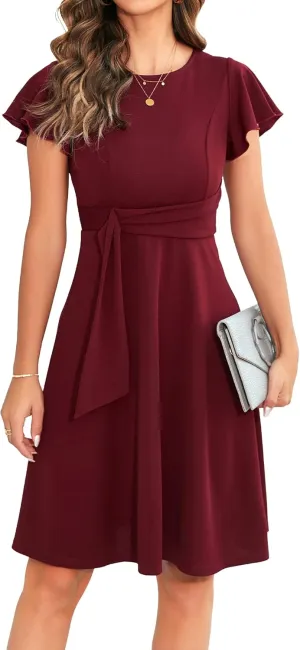 OWIN Womens 2025 Elegant Ruffle Sleeve Flared A Line Swing Casual Party Cocktail Dresses