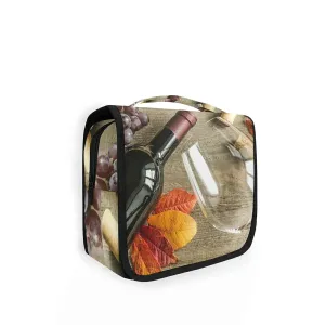Oyihfvs Vintage Red wine White Glasses Red Leaf Grapes Hanging Wash Gargle Toiletry Bag Travel Cosmetic Makeup Case Organizer Storage Large Portable
