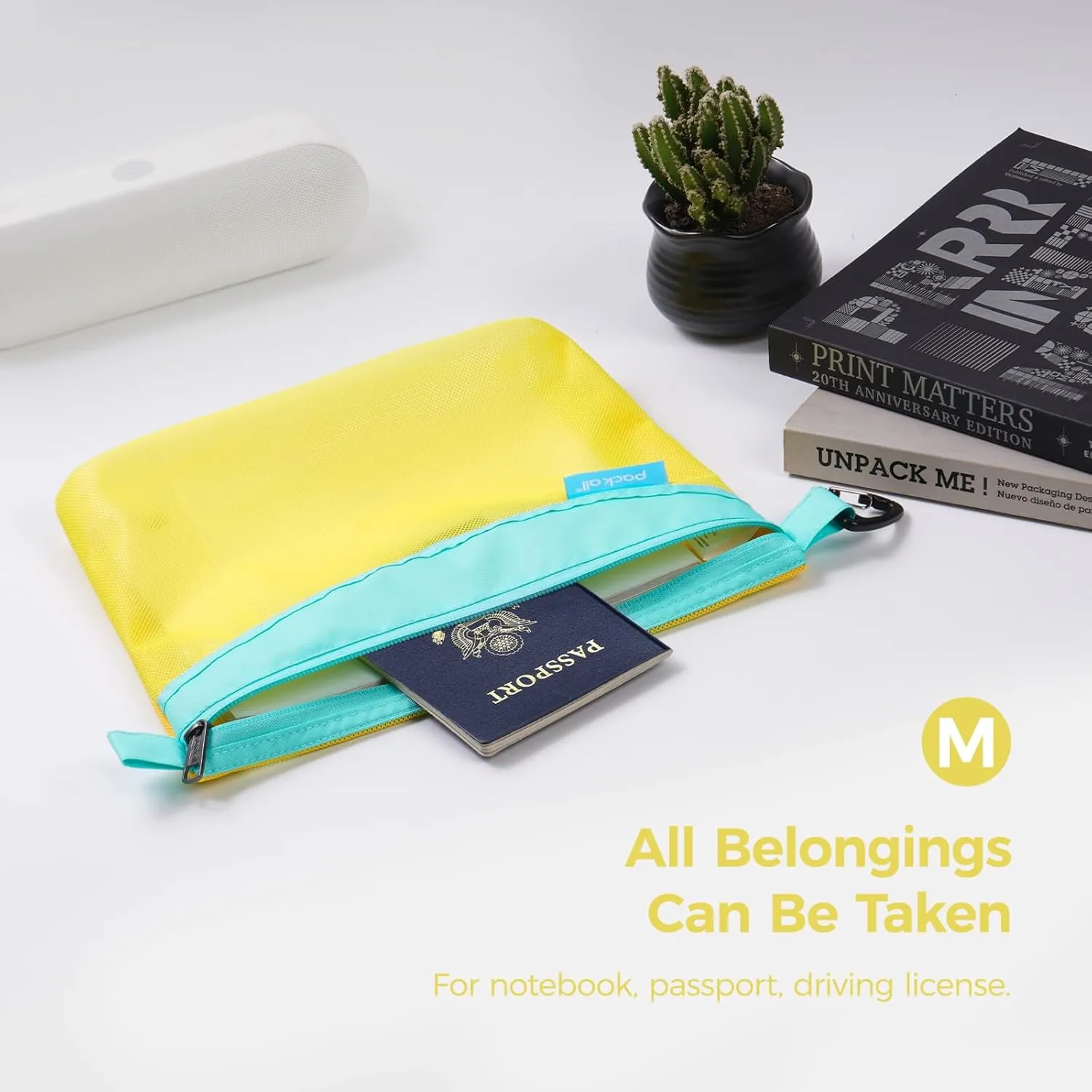 pack all 3 Pcs Water-Resistant Material Zipper Pouch Set, Mesh Zipper Bags for Storage, Travel, Office (Yellow)