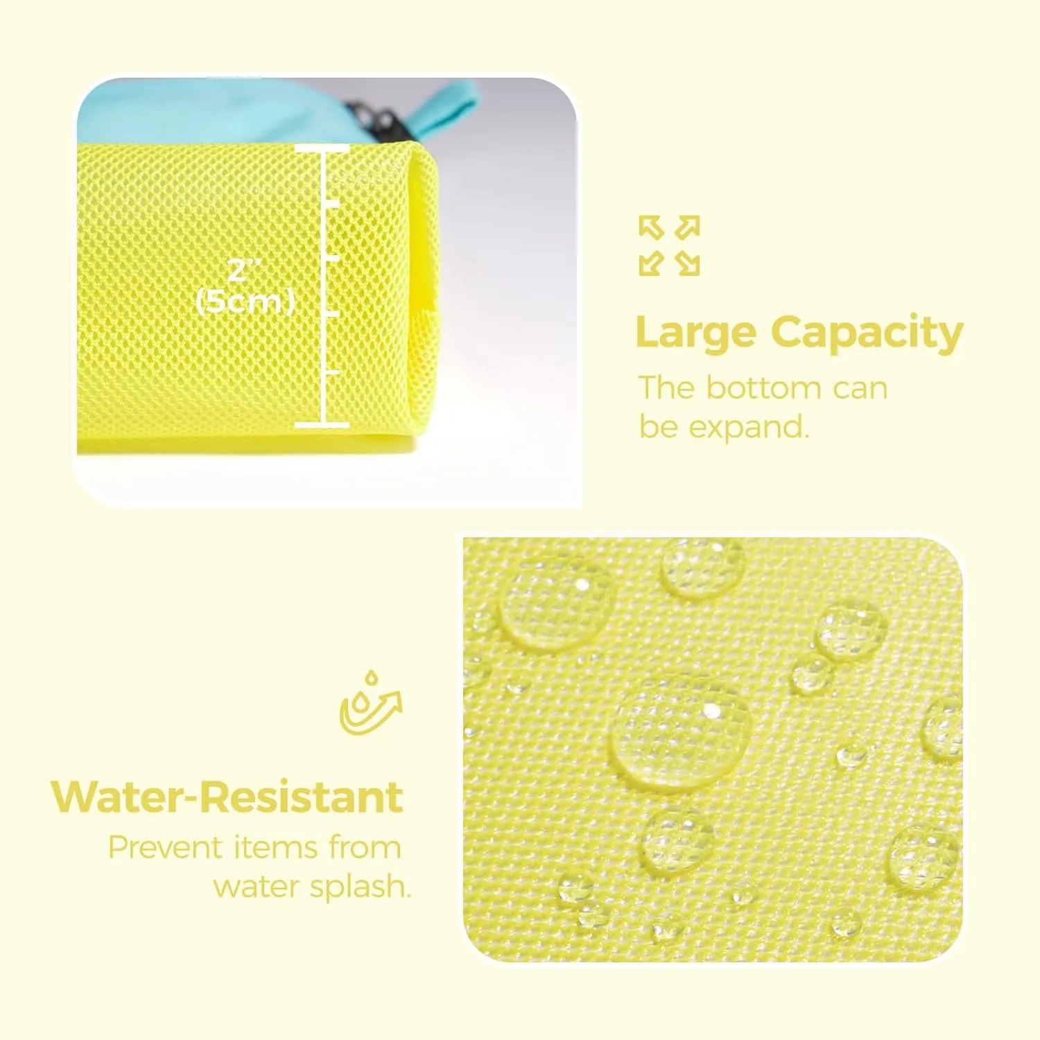 pack all 3 Pcs Water-Resistant Material Zipper Pouch Set, Mesh Zipper Bags for Storage, Travel, Office (Yellow)