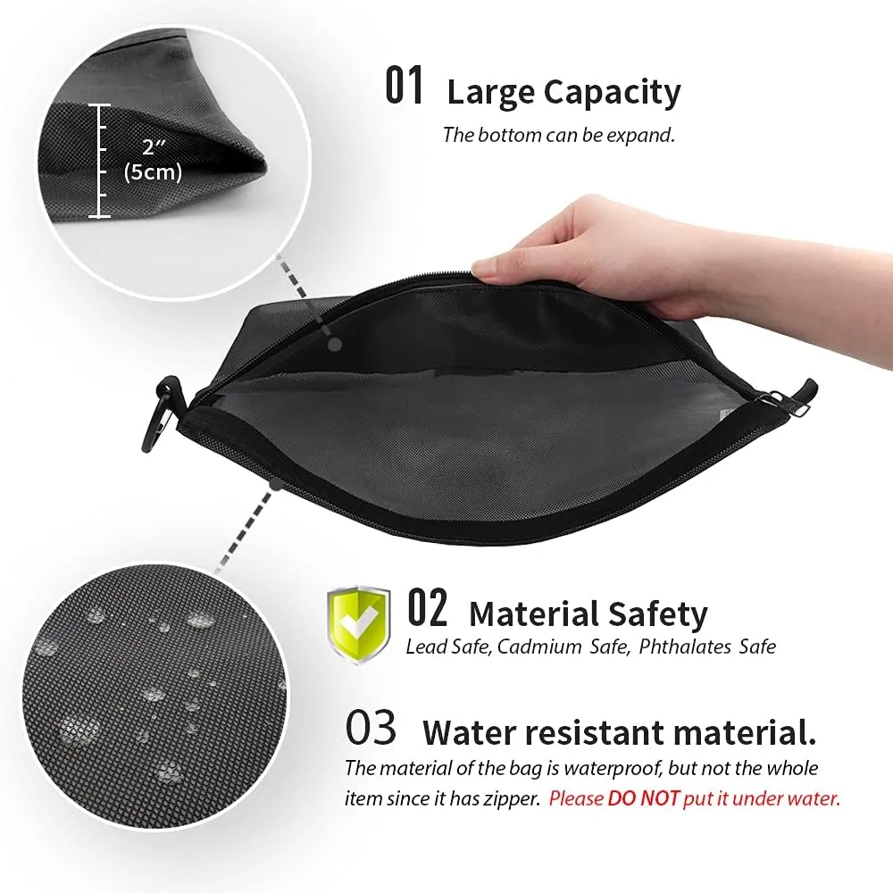 pack all Water-Resistant Material Zipper Pouch, Mesh Zipper Bags for Storage, Travel, Office (Black, Medium)